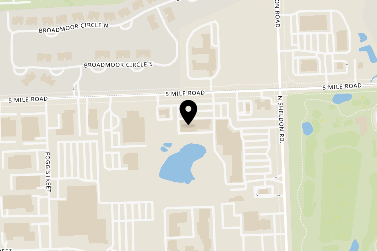 Map showing the location of Los Amigos Don Juan Plymouth on 44763 Five Mile Rd in Plymouth